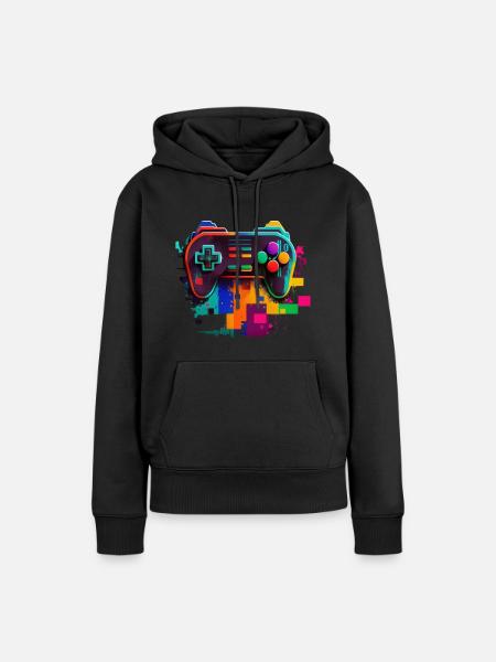 Retro Konsole - Frauen Premium Bio Hoodie - Schwarz
