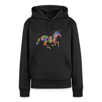 farbenvolles Einhorn Regenbogen - Frauen Premium Bio Hoodie - Schwarz - Vorne - Julia (174cm)