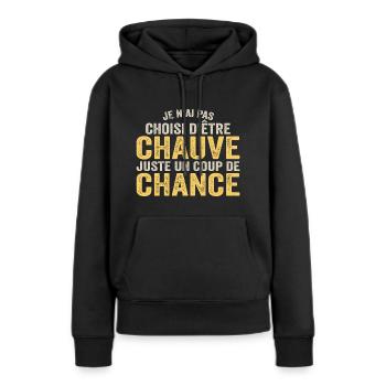 Chauve, Cadeau Citation Humour Calvitie - Sweat à capuche Premium bio Femme - noir - Devant - Julia (174cm)