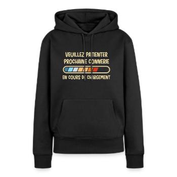 VEUILLEZ PATIENTER - Frauen Premium Bio Hoodie - Schwarz - Vorne - Julia (174cm)