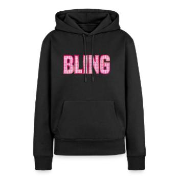 BLING bijoux en strass rose brillant - Sweat à capuche Premium bio Femme - noir - Devant - Julia (174cm)