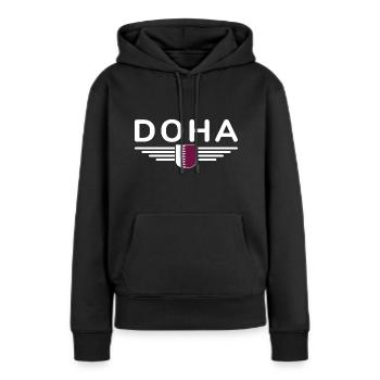 Doha Design – Élégant et unique - Sweat à capuche Premium bio Femme - noir - Devant - Julia (174cm)
