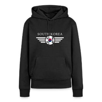 Corée du Sud, Corée du Sud - Sweat à capuche Premium bio Femme - noir - Devant - Julia (174cm)