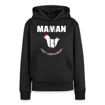 Maman poule - Sweat à capuche Premium bio Femme - noir - Devant - Julia (174cm)