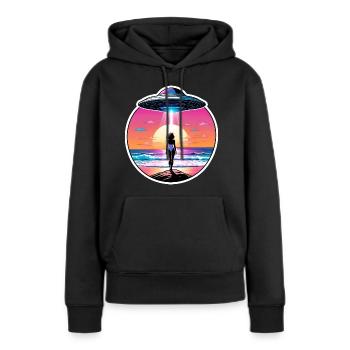 Woman is staring at UFO at the beach. - Women’s Premium Organic Hoodie - black - Front - Julia (174cm)