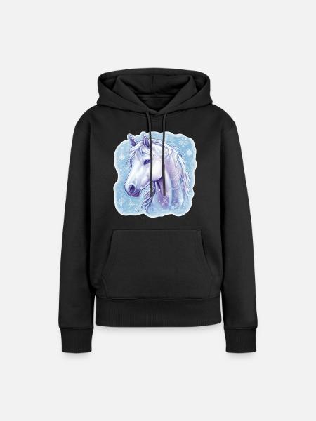 Pferd Schneeflocken  - Frauen Premium Bio Hoodie - Schwarz
