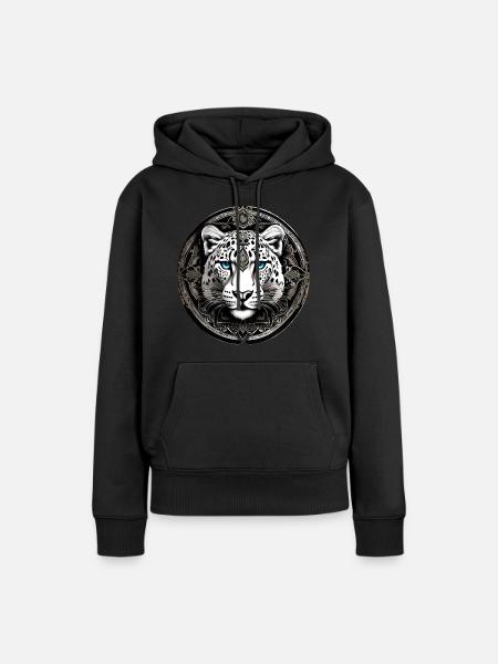 Mystisches Motiv geheimnisvoller Schneeleopard - Frauen Premium Bio Hoodie - Schwarz