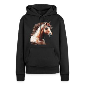 Pixel-Art Cheval - Sweat à capuche Premium bio Femme - noir - Devant - Julia (174cm)