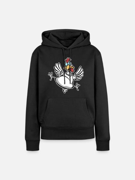 Poulet fou, Fan de poulet, Dessin animé de poulet drôle - Sweat à capuche Premium bio Femme - noir