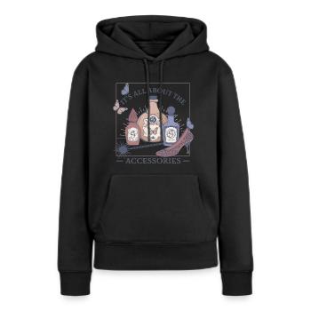 Wicked Design It's All About The Accessoires - Frauen Premium Bio Hoodie - Schwarz - Vorne - Julia (174cm)