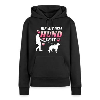Die mit dem Hund geht - Frauen Premium Bio Hoodie - Schwarz - Vorne - Julia (174cm)