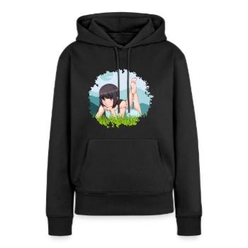 Anime Girl dans l’herbe de la nature avec des montagnes - Sweat à capuche Premium bio Femme - noir - Devant - Julia (174cm)