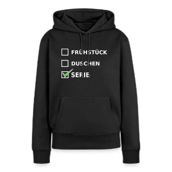 Serie - Frauen Premium Bio Hoodie - Schwarz - Vorne - Julia (174cm)