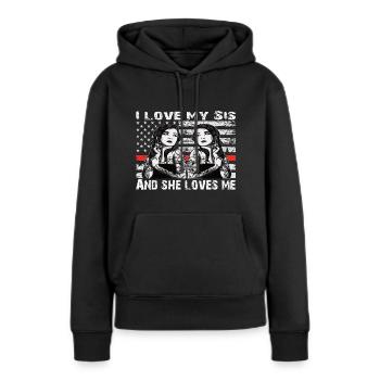 J’aime mon sis - Sweat à capuche Premium bio Femme - noir - Devant - Julia (174cm)