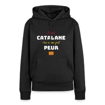 Catalane humour cadeau rien ne me fait peur - Sweat à capuche Premium bio Femme - noir - Devant - Julia (174cm)