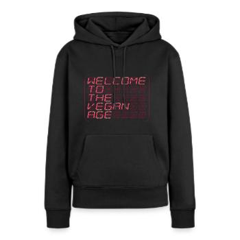 vegan-new-age-red-wide - Frauen Premium Bio Hoodie - Schwarz - Vorne - Julia (174cm)