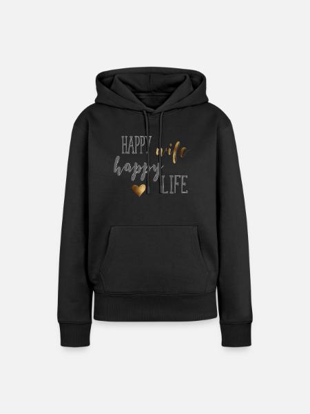 happy_wife - Frauen Premium Bio Hoodie - Schwarz