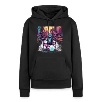 Cat Drummer Music Animal Drums Wild Cat - Sweat à capuche Premium bio Femme - noir - Devant - Julia (174cm)