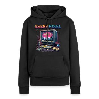 Chaque pixel raconte une histoire - Retro Gaming - Sweat à capuche Premium bio Femme - noir - Devant - Julia (174cm)