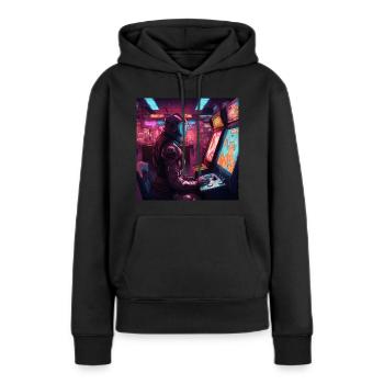 RetroGaming - Frauen Premium Bio Hoodie - Schwarz - Vorne - Julia (174cm)
