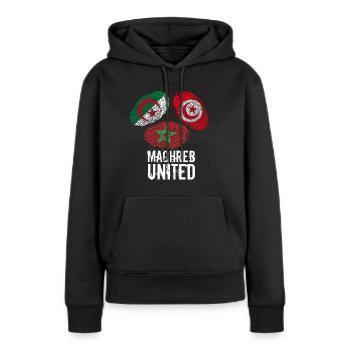MAGHREB UNITED المغرب - Sweat à capuche Premium bio Femme - noir - Devant - Julia (174cm)