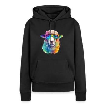 Buntes cooles Schaf mit Sonnenbrille - Frauen Premium Bio Hoodie - Schwarz - Vorne - Julia (174cm)