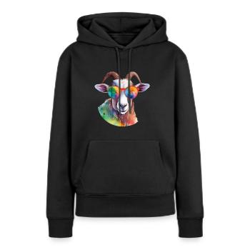 Coole bunte Ziege mit Sonnenbrille - Frauen Premium Bio Hoodie - Schwarz - Vorne - Julia (174cm)