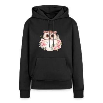 Joli hibou avec des roses dans une tasse - Sweat à capuche Premium bio Femme - noir - Devant - Julia (174cm)
