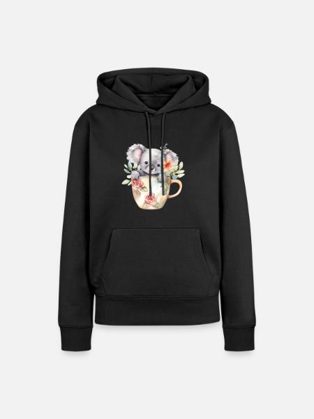 Niedlicher Koala mit Blumen in Kaffee-Tasse - Frauen Premium Bio Hoodie - Schwarz