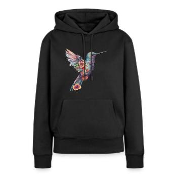 Niedlicher Kolibri Vogel mit Blumen - Frauen Premium Bio Hoodie - Schwarz - Vorne - Julia (174cm)