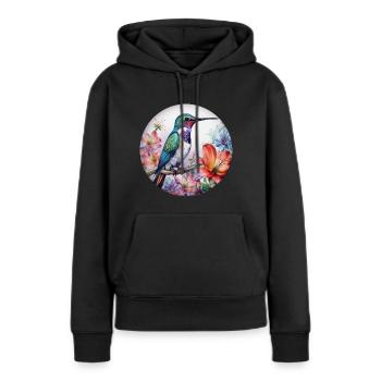 Bel oiseau colibri avec des fleurs à motifs floraux - Sweat à capuche Premium bio Femme - noir - Devant - Julia (174cm)