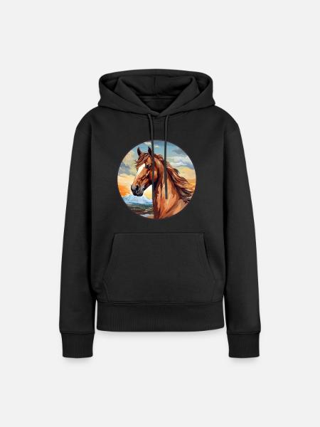 Pferd - Frauen Premium Bio Hoodie - Schwarz
