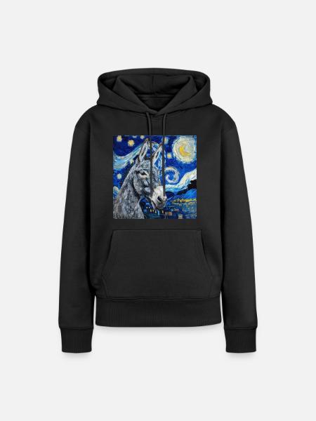 esel, van gogh, sternennacht, geschenk - Frauen Premium Bio Hoodie - Schwarz