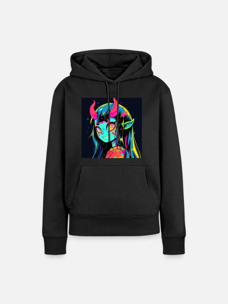 anime demon, waifu, japan - Frauen Premium Bio Hoodie - Schwarz