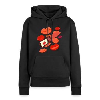 LIPPENSTIFT v2.00 - Frauen Premium Bio Hoodie - Schwarz - Vorne - Julia (174cm)
