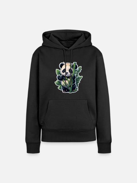 Cute Panda with Bamboo - Frauen Premium Bio Hoodie - Schwarz