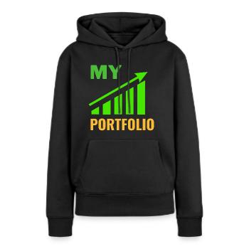 MON PORTFOLIO / Investissement, Motif de trading - Sweat à capuche Premium bio Femme - noir - Devant - Julia (174cm)