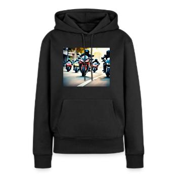 eine Gruppe von Sportmotorradfahrer - Frauen Premium Bio Hoodie - Schwarz - Vorne - Julia (174cm)