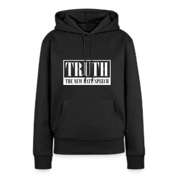 Politique I Politiquement Correct I Vérité La Nouvelle - Sweat à capuche Premium bio Femme - noir - Devant - Julia (174cm)