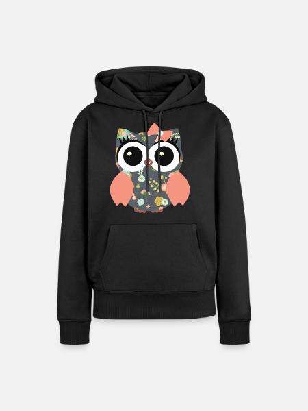Eule Mona - Frauen Premium Bio Hoodie - Schwarz