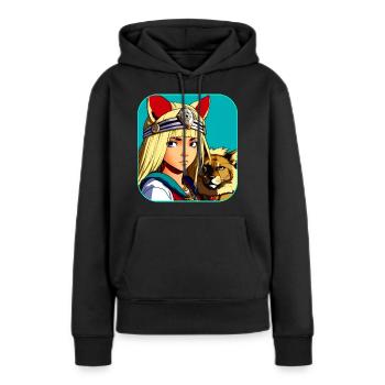 Cooles Anime Manga Girl mit Löwe - Frauen Premium Bio Hoodie - Schwarz - Vorne - Julia (174cm)