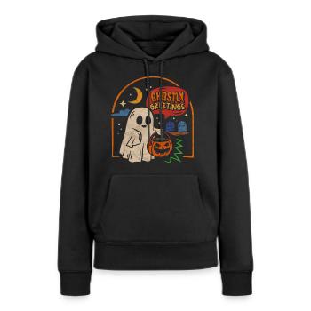 Halloween Ghostly Greetings gruseliger Geist - Frauen Premium Bio Hoodie - Schwarz - Vorne - Julia (174cm)
