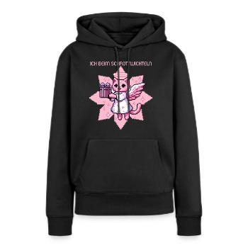 WITZIGES WICHTEL GESCHENK ENGEL KATZE RETRO - Frauen Premium Bio Hoodie - Schwarz - Vorne - Julia (174cm)