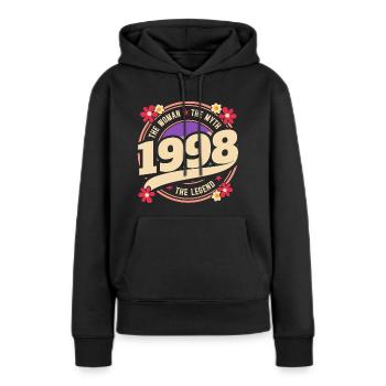 Femme 1998 La Légende 25 Ans Anniversaire - Sweat à capuche Premium bio Femme - noir - Devant - Julia (174cm)