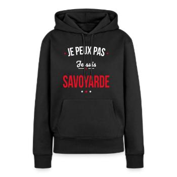 Je peux pas je suis Savoyarde - Sweat à capuche Premium bio Femme - noir - Devant - Julia (174cm)