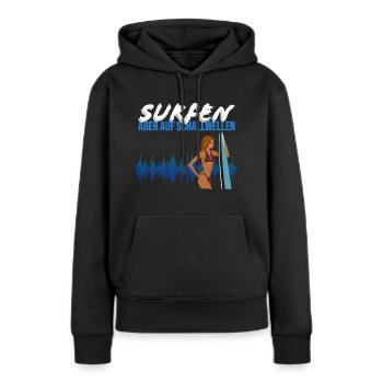 Surfen, aber auf Schallwellen: Tontechniker Shirt - Frauen Premium Bio Hoodie - Schwarz - Vorne - Julia (174cm)