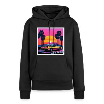 Voiture des années 80 sur la route de Los Angeles - Sweat à capuche Premium bio Femme - noir - Devant - Julia (174cm)