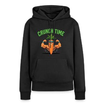 Crunch Time - Carotte forte dans le style fitness - Sweat à capuche Premium bio Femme - noir - Devant - Julia (174cm)