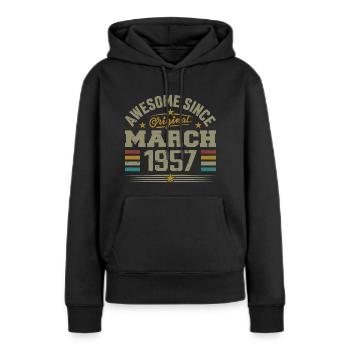 März 1957 Geburtstag Jahrgang 1957 Geschenkidee - Frauen Premium Bio Hoodie - Schwarz - Vorne - Julia (174cm)