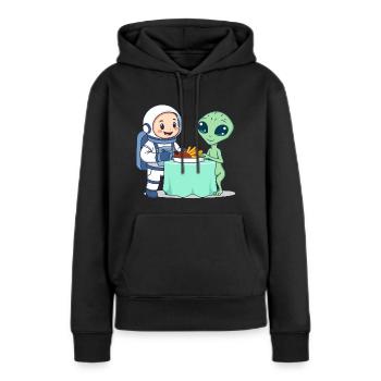 Astronaut and alien at dinner - Women’s Premium Organic Hoodie - black - Front - Julia (174cm)